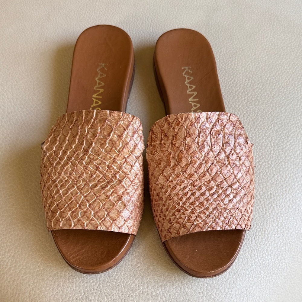 Kaanas Rose Gold Textured Slide Mules
